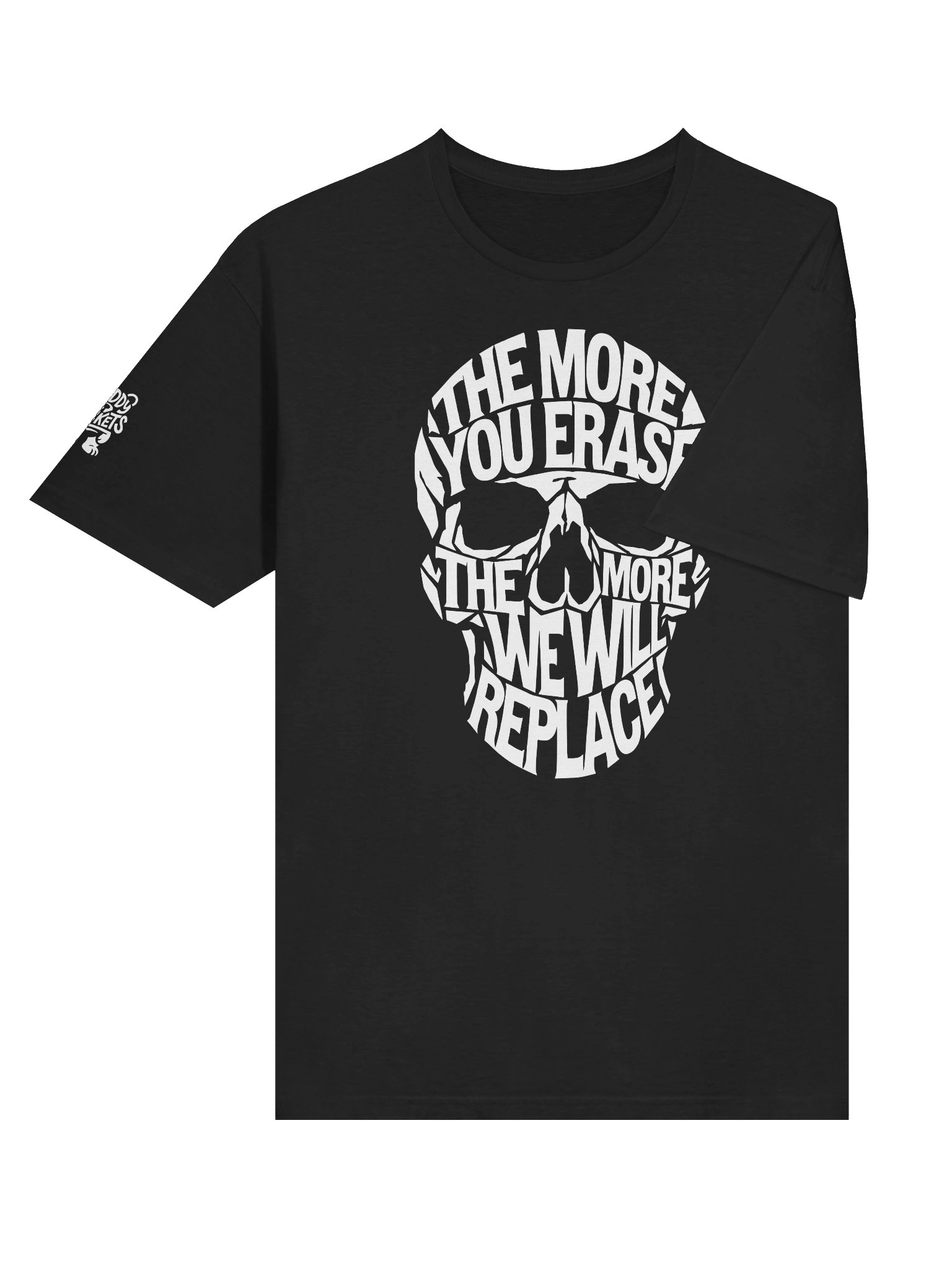 THE MORE YOU ERASE SKULL Graphic T-Shirt White on Black product image (4)