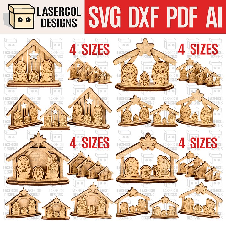 Small Nativity Scenes Gifts Bundle (Set 1-2-3-4) - Christmas - Laser Cut Files product image (1)
