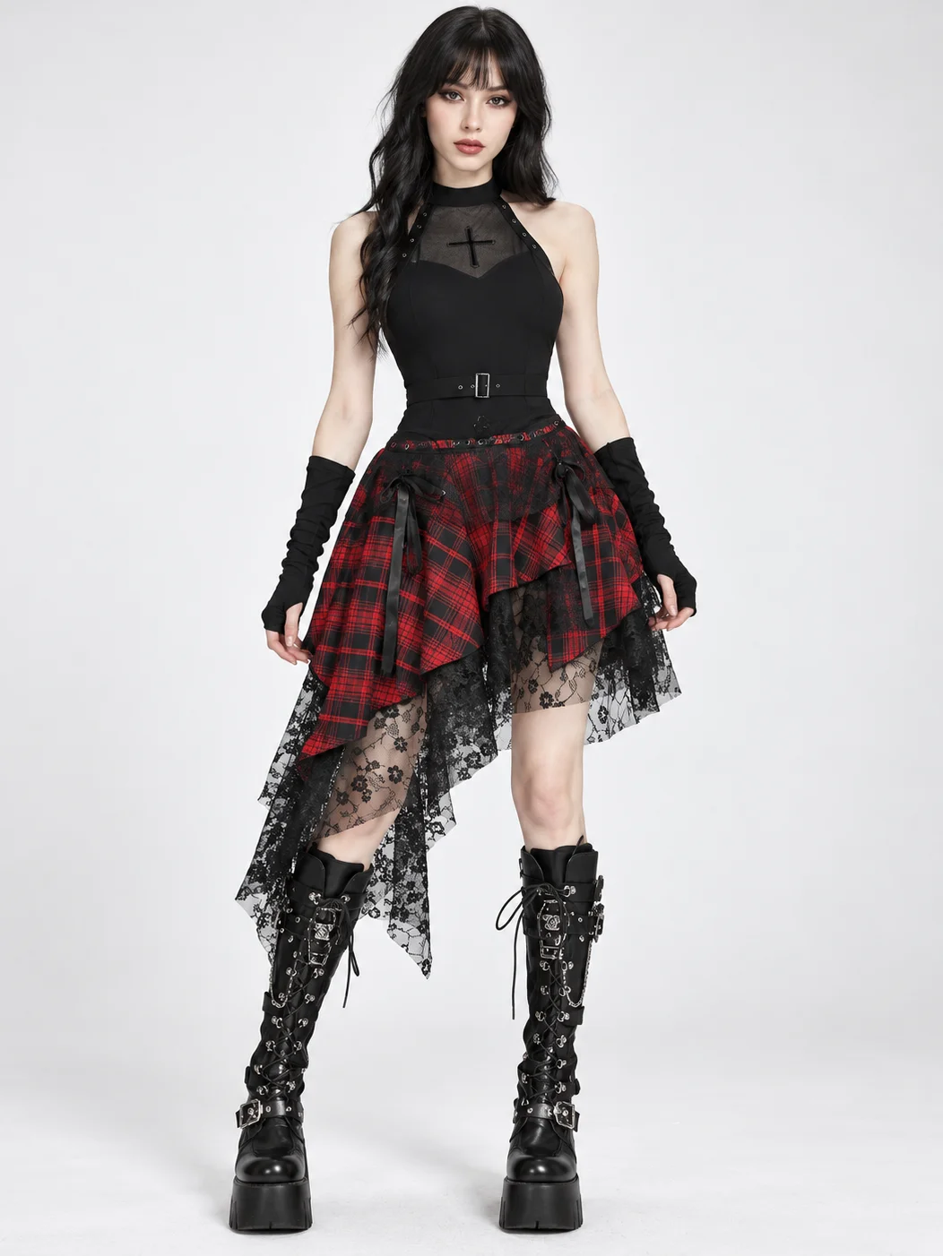 Crimson Nocturne Tartan Lace Skirt product image (4)