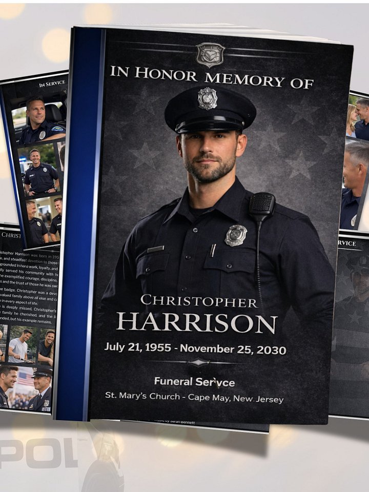 Police Funeral Program Template for Canva | Thin Blue Line 8-Page Obituary 11x8.5 Editable Memorial product image (2)