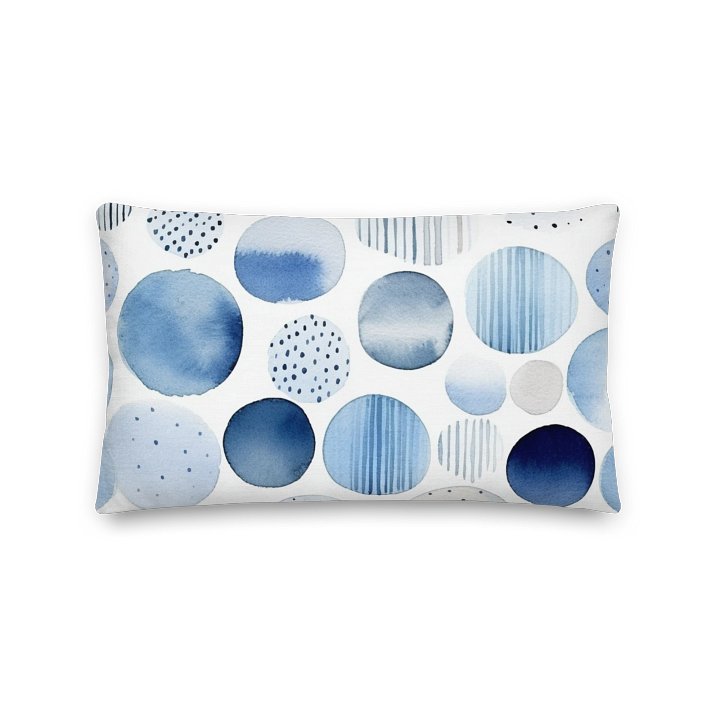Watercolor Blue Decorative Pillow – Modern Abstract Circles & Stripes Design | Double-Sided Accent Cushion product image (1)