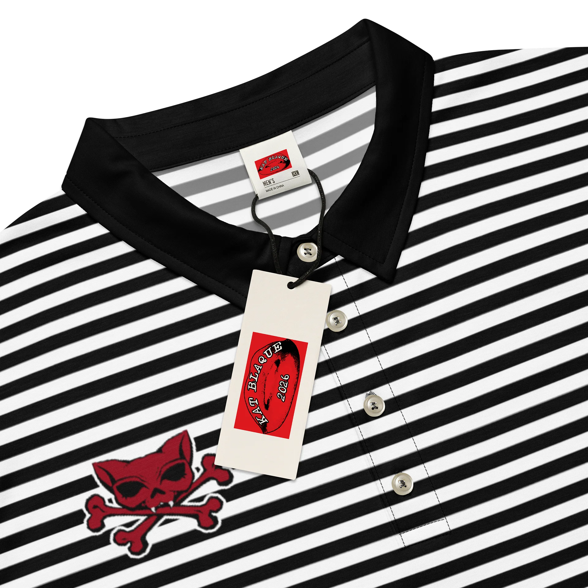 White and Blaque Red Kat Skull Polo product image (4)
