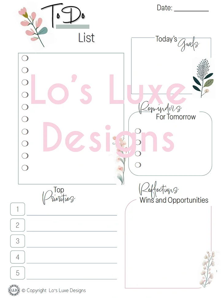 Simple Florals To Do List Bundle - 8.5x11 - Printable product image (1)