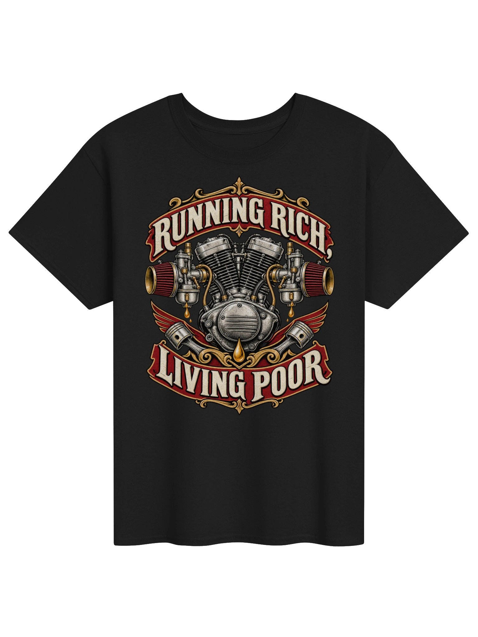 Running Rich Living Poor Vintage Motorcycle T-Shirt product image (1)