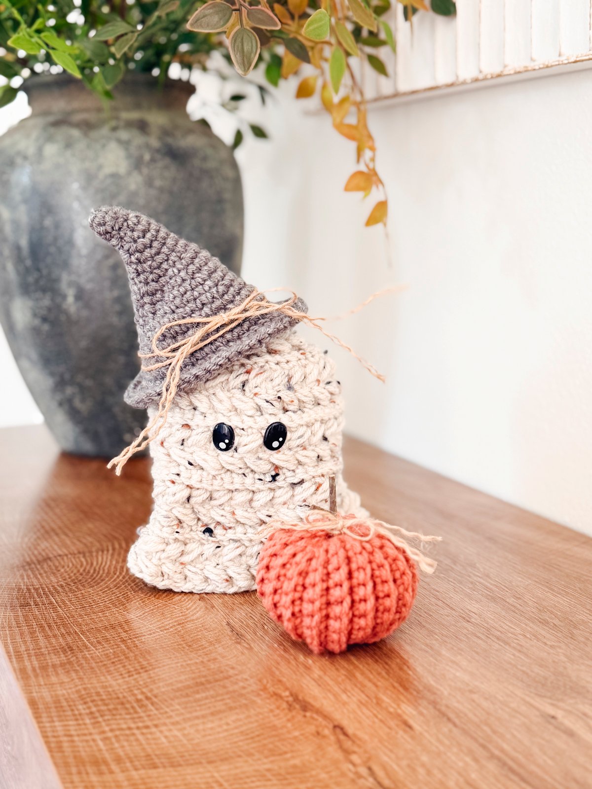 Wheat Stitch Fall Decor Crochet Bundle — Pumpkin, Tree, Ghost & Coffee Cup Cozy product image (8)