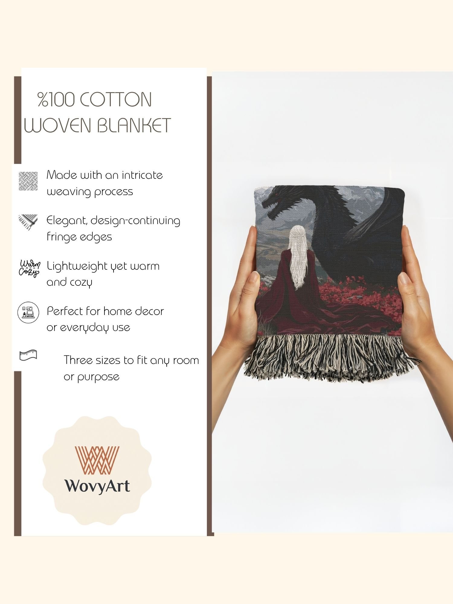 Mother of Dragons: Khaleesi and Drogon Woven Blanket product image (6)