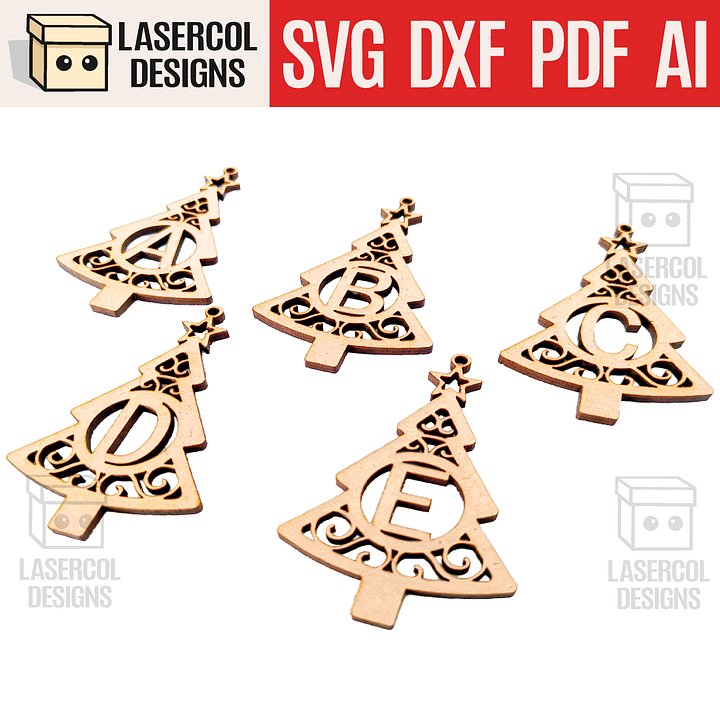 Monogram Christmas Tree Ornaments - Laser Cut Files product image (1)