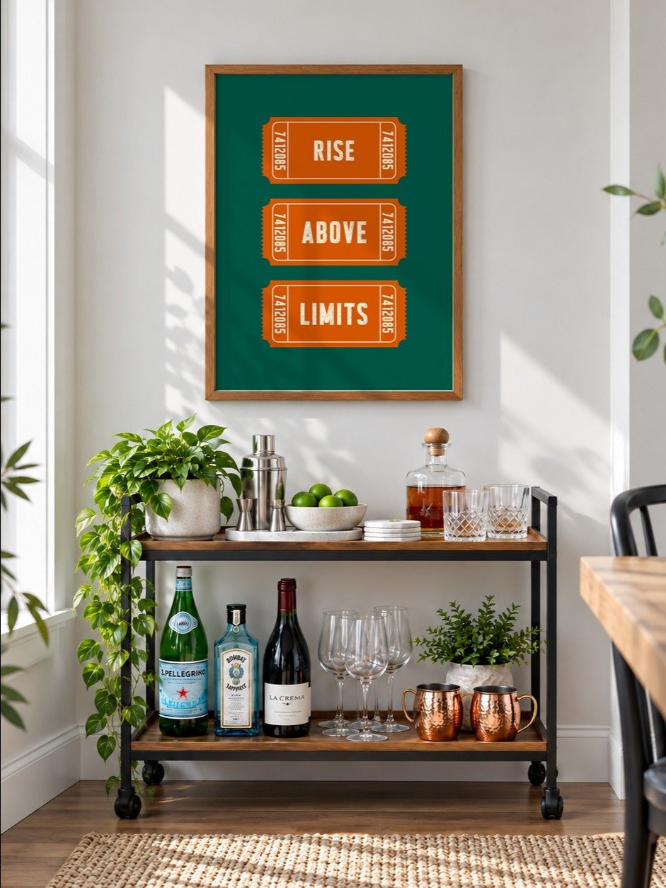 Rise Above Limits Motivational Poster, Retro Ticket Print, Dark Green Orange Typography Wall Art, Uplifting Art, Printable Inspirational Art product image (8)