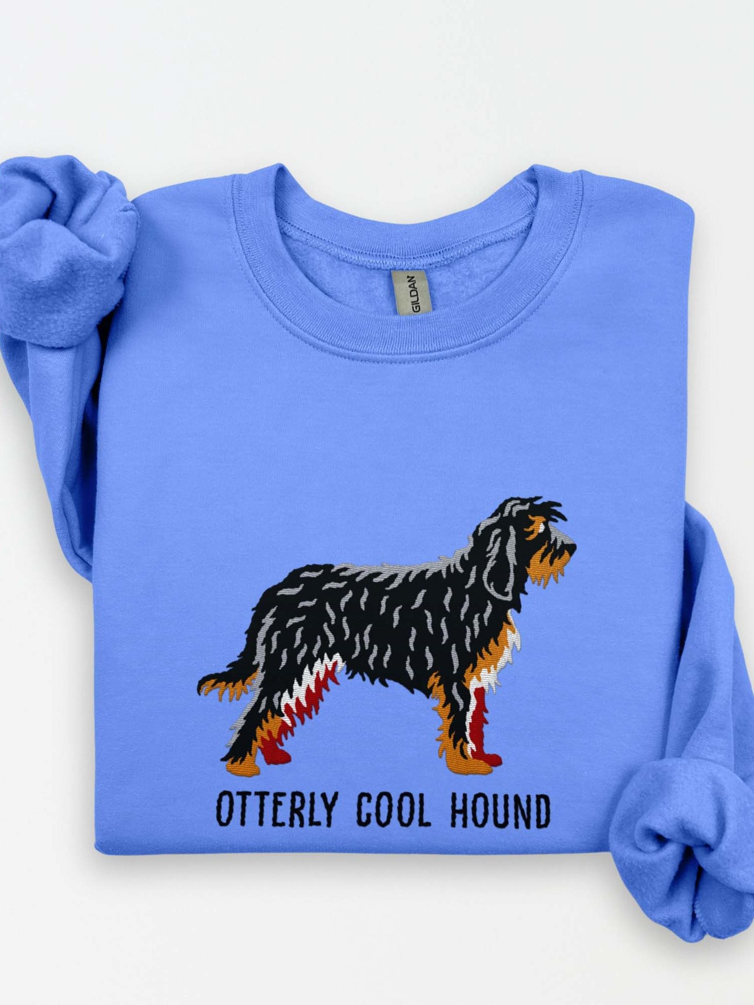 Otterly Cool Hound Sweatshirt (Embroidered) of an Otterhound(Black & Tan) product image (1)