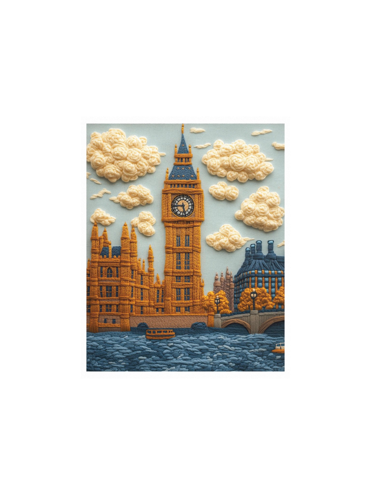 London by the Thames | Embroidery-Style Wall Art — Unframed Print product image (1)