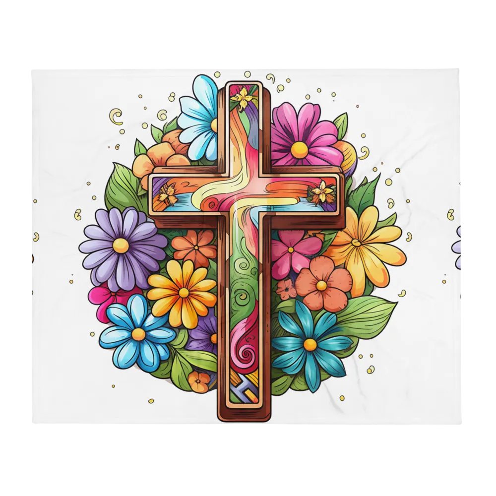 Colorful Cross and Floral Throw Blanket product image (13)