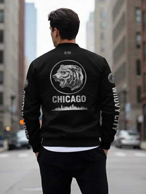 Grizzly Mode™ Black & Silver Bomber Jacket | Chicago | Home Locker Edition product image (2)