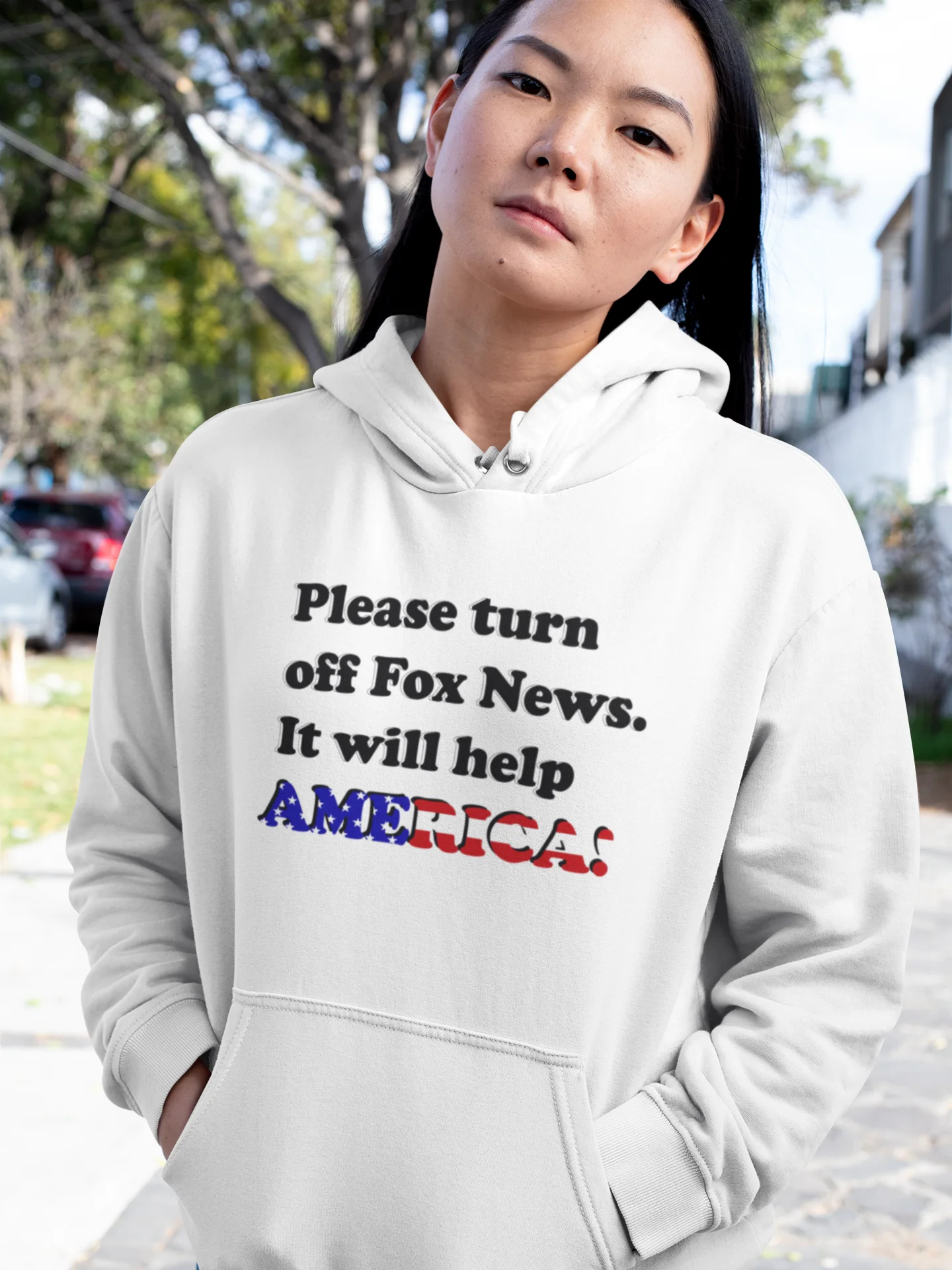 Please Turn Off Fox News Hoodie (Black Text) - Anti-Fox News Apparel product image (1)