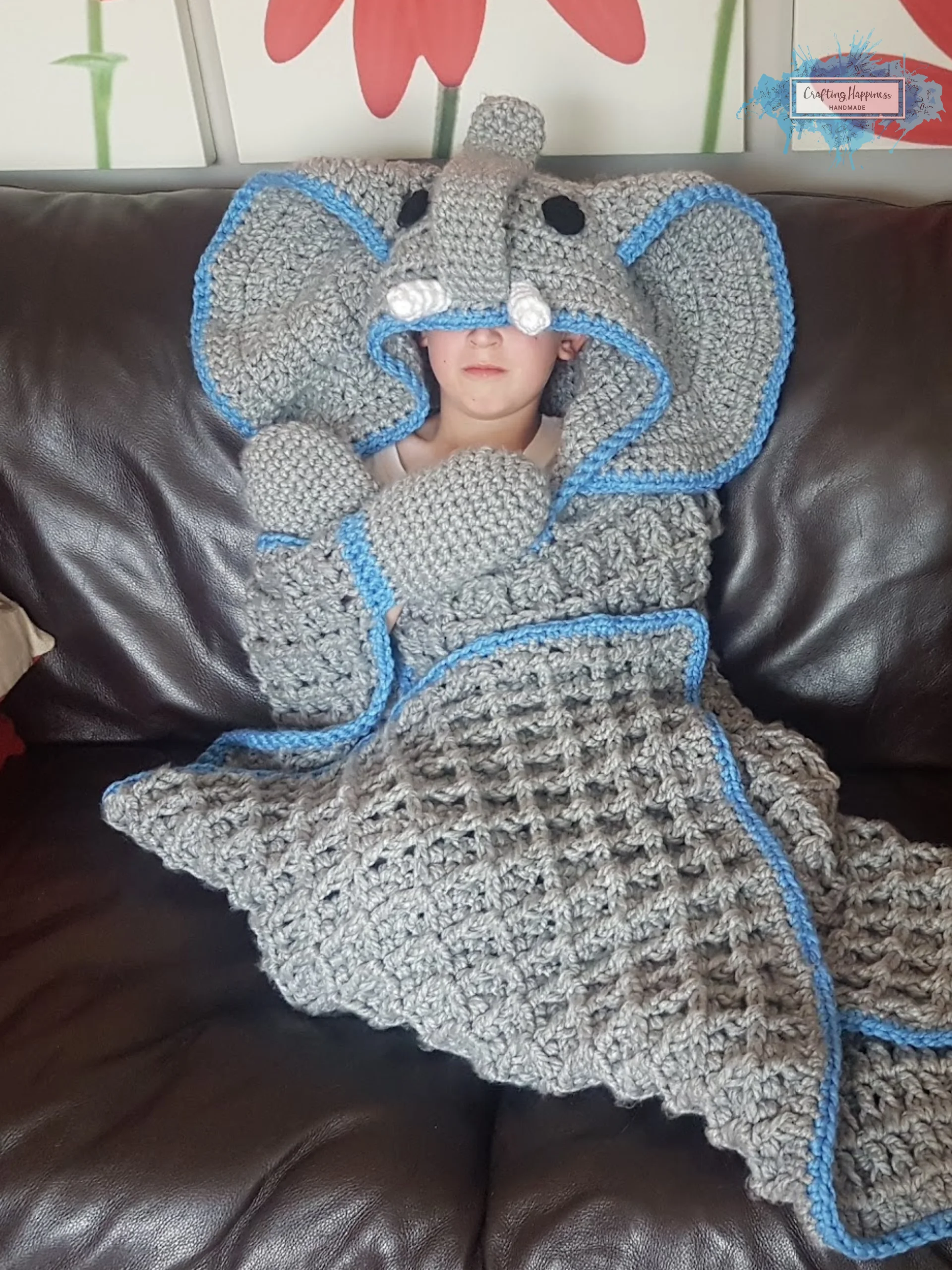 Crochet Elephant Hooded Blanket Pattern - Adult & Child Sizes (PDF Pattern) product image (4)
