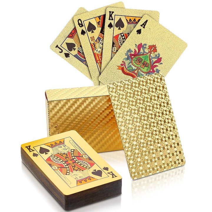 Gold Waterproof 54 Playing Cards - Poker Deck for Parties and Gamesبطاقات لعب مقاومة للماء باللون الذهبي – مجموعة بوكر للحفلات والألعاب product image (1)