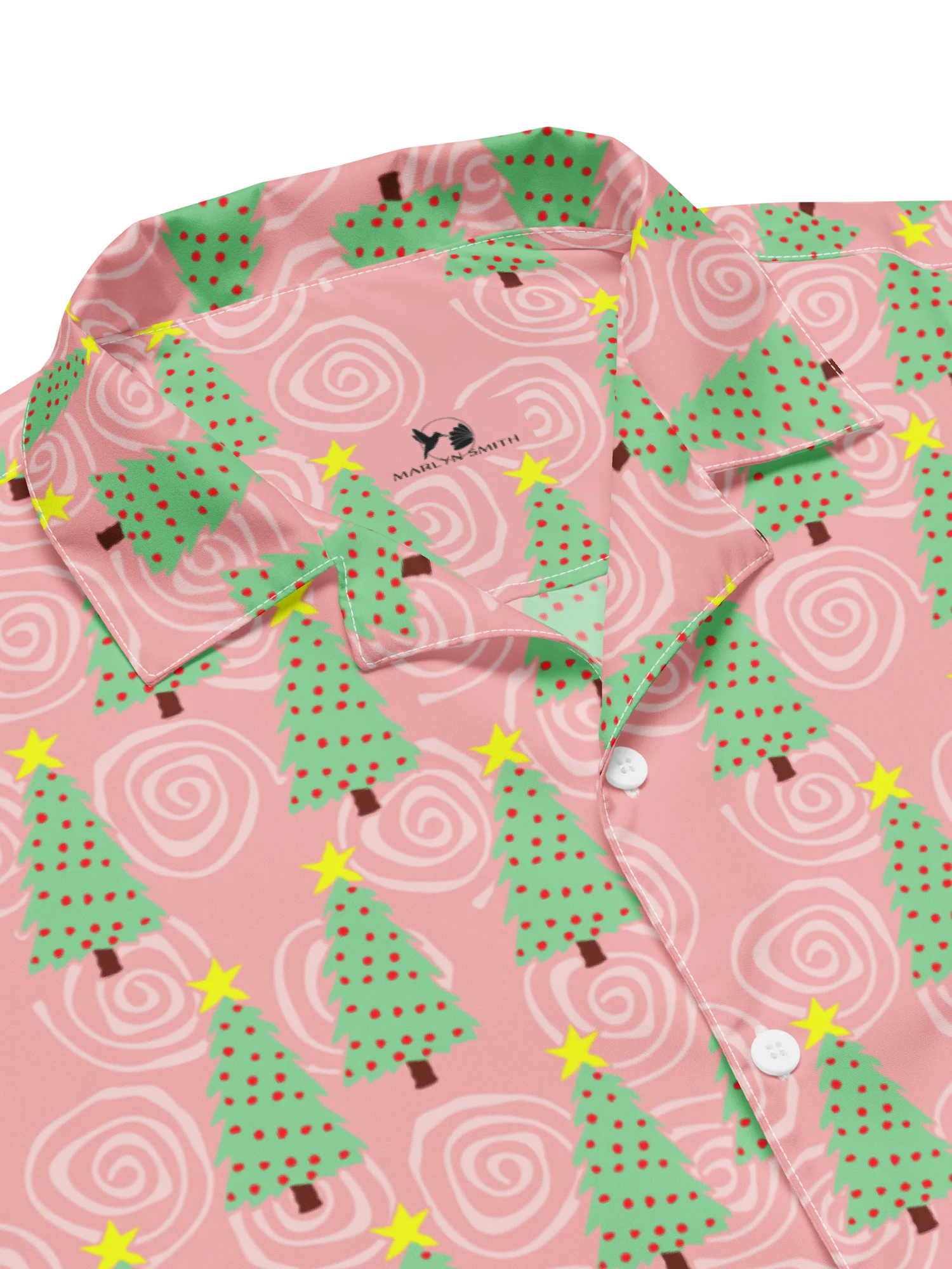 Mint Green Christmas Trees on Pink Oversized Button Down Shirt product image (3)