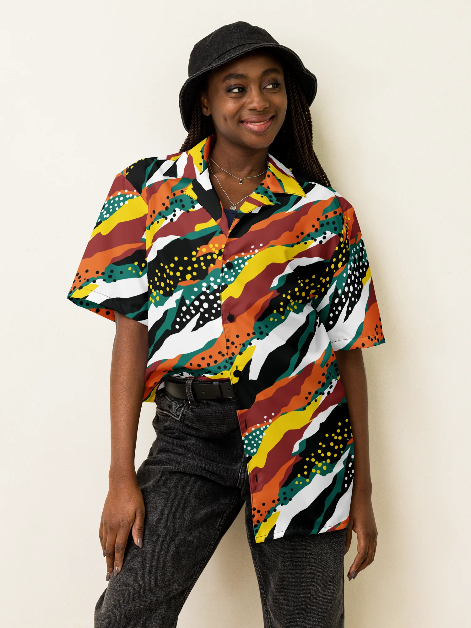 Terracotta & Teal Abstract Safari Pattern | Vibrant All-Over Print Unisex Button Shirt product image (10)