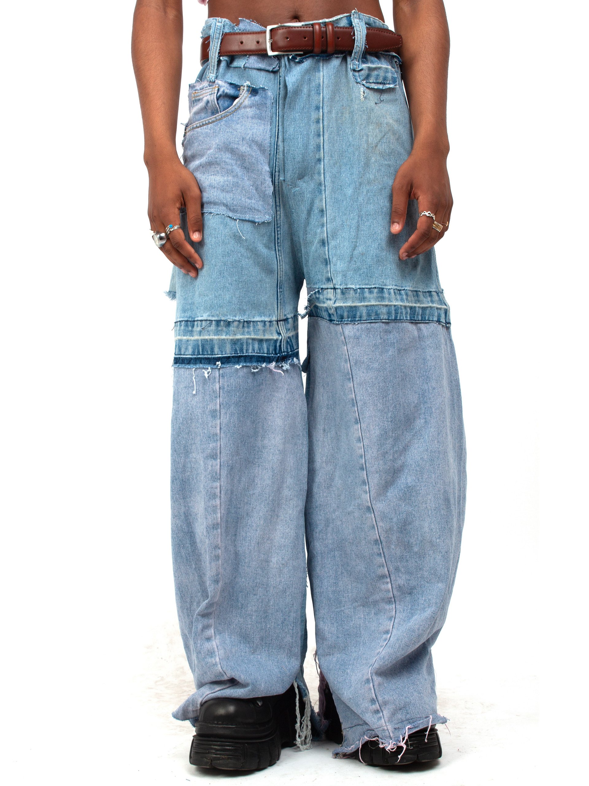 BLUE PANEL PATCHWORK DENIM TROUSERS - 32 product image (1)
