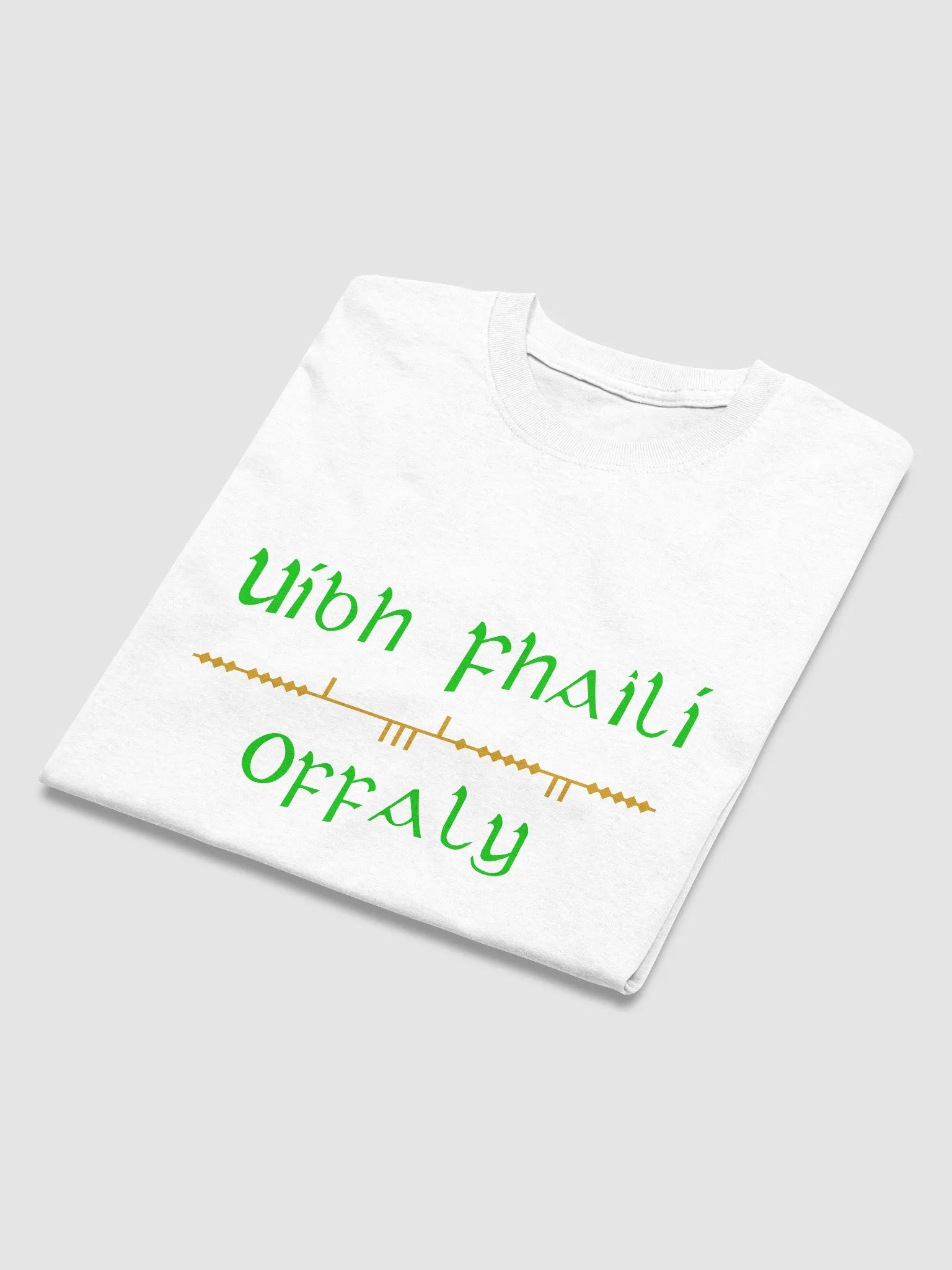 Offaly/Uíbh Fhailí Scholastic style Ogham white printed T-shirt product image (3)