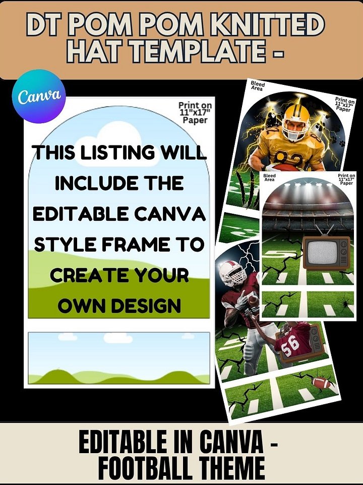 DT Pom Pom Knitted and Wicker Cap Templates - Editable Blank Canva Frame included product image (2)