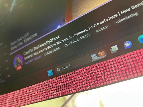 Upgrading my #monitors from #pinkglitter #washitape to #pink #rhinestones #tape today while lurking in @cassparthefriendlygho...