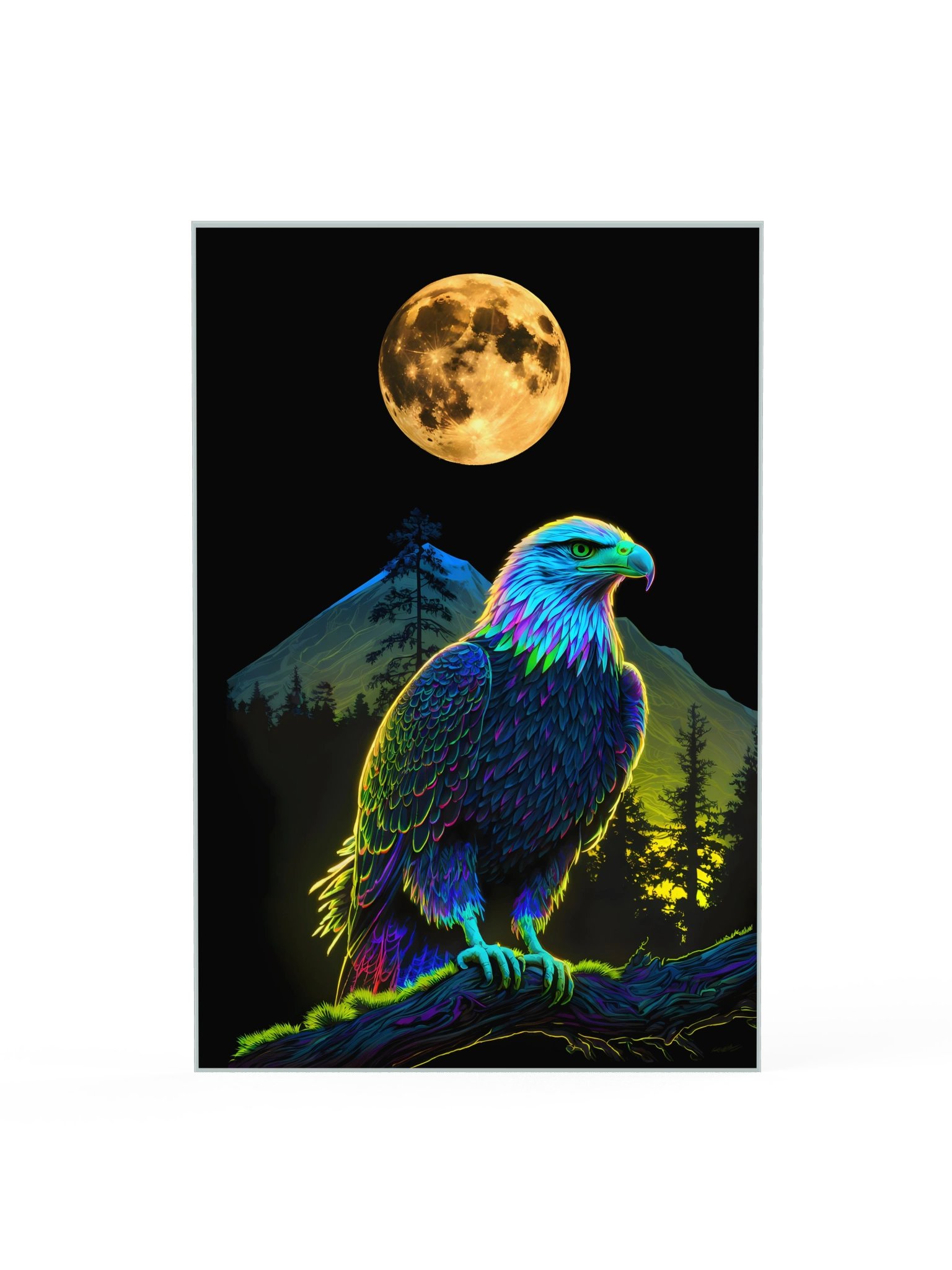 The Moonlit Eagle - Colorful Eagle & Full Moon Art Poster product image (1)