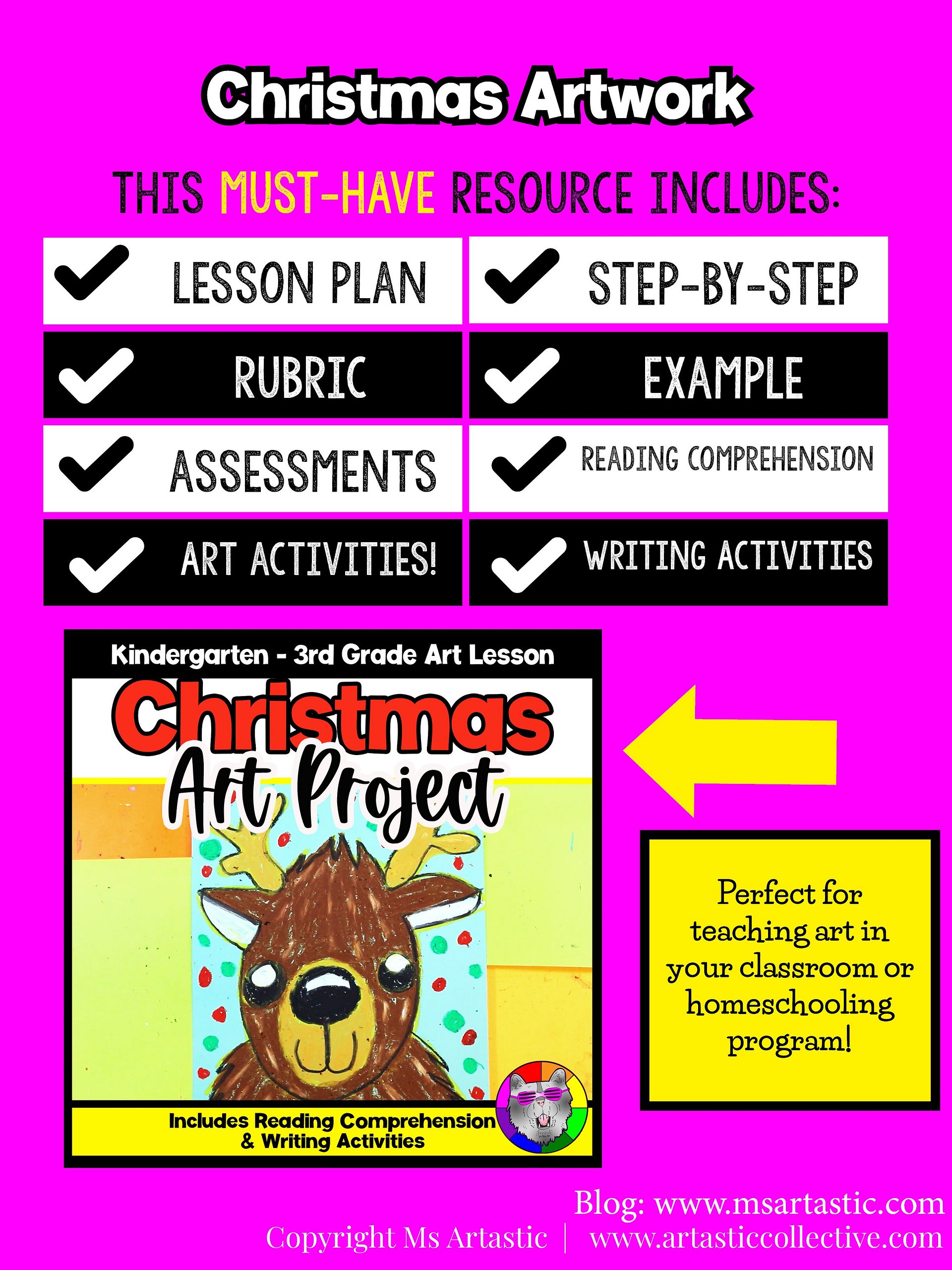 Christmas Art Project Reindeer Art Lesson Christmas Art Activity December Art product image (5)