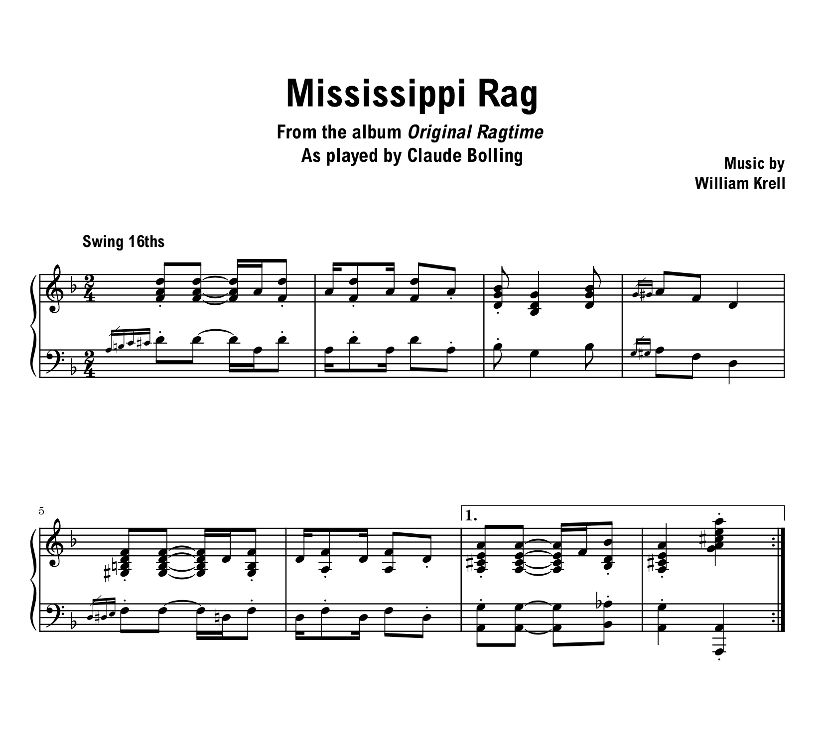 Claude Bolling - Mississipi Rag - Sheet music (PDF) product image (1)