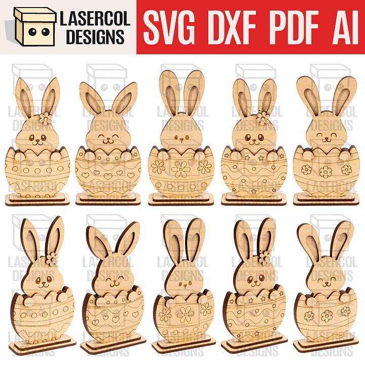 Easter Bunny Eggs Set (2 Sizes, 5 Styles) - Laser Cut Files product image (1)