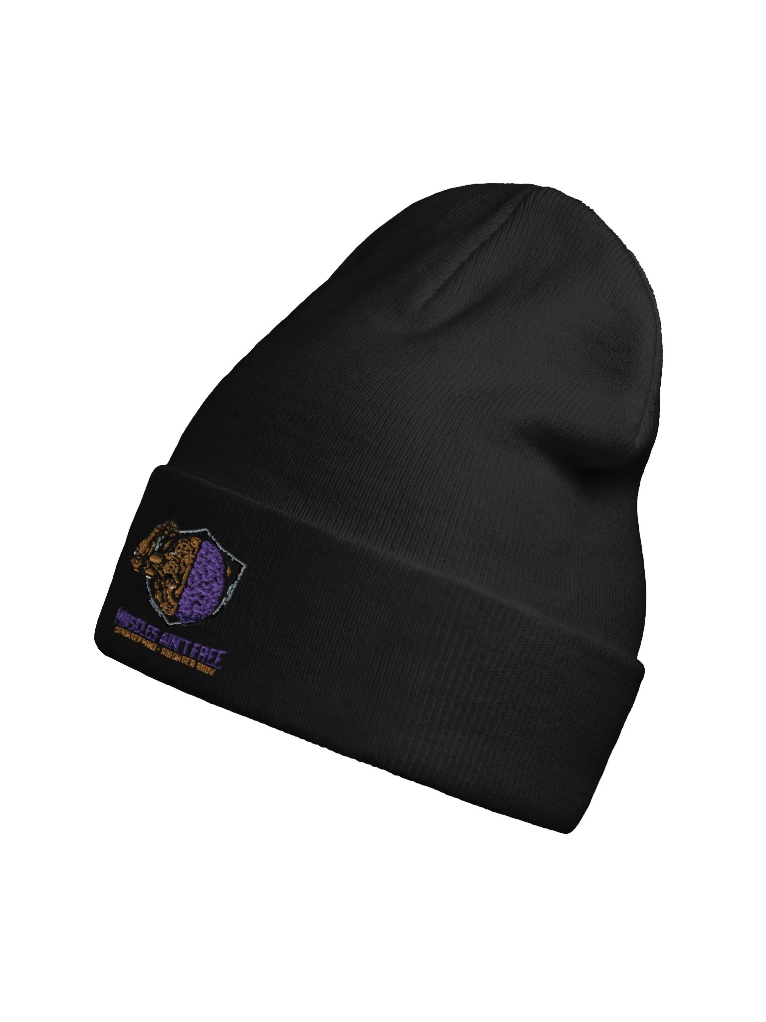 The "Muscles Ain't Free" Cyber-Brain & Bicep Shield Knit Beanie product image (8)
