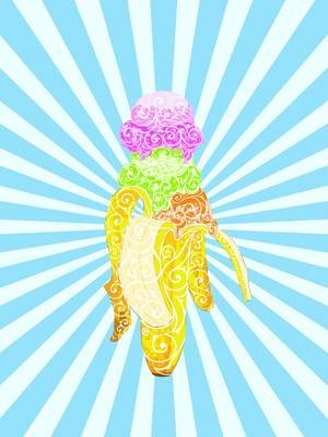 Ice- cream Banana  A small Summer Moment frozen in Time. Soft Ice Cream Scoops sit inside a peeled Banana, Like a playful Memory of Heat, sweetness, and long bright Days.  #IceCream #SummerDessert #FoodArt #SweetMoments #SwirlyDesign