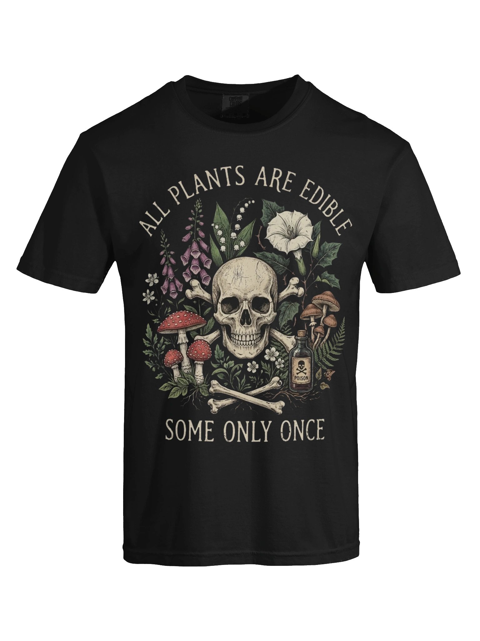 Dark Botanical Tee | Vintage Skull & Mushroom Illustration product image (17)