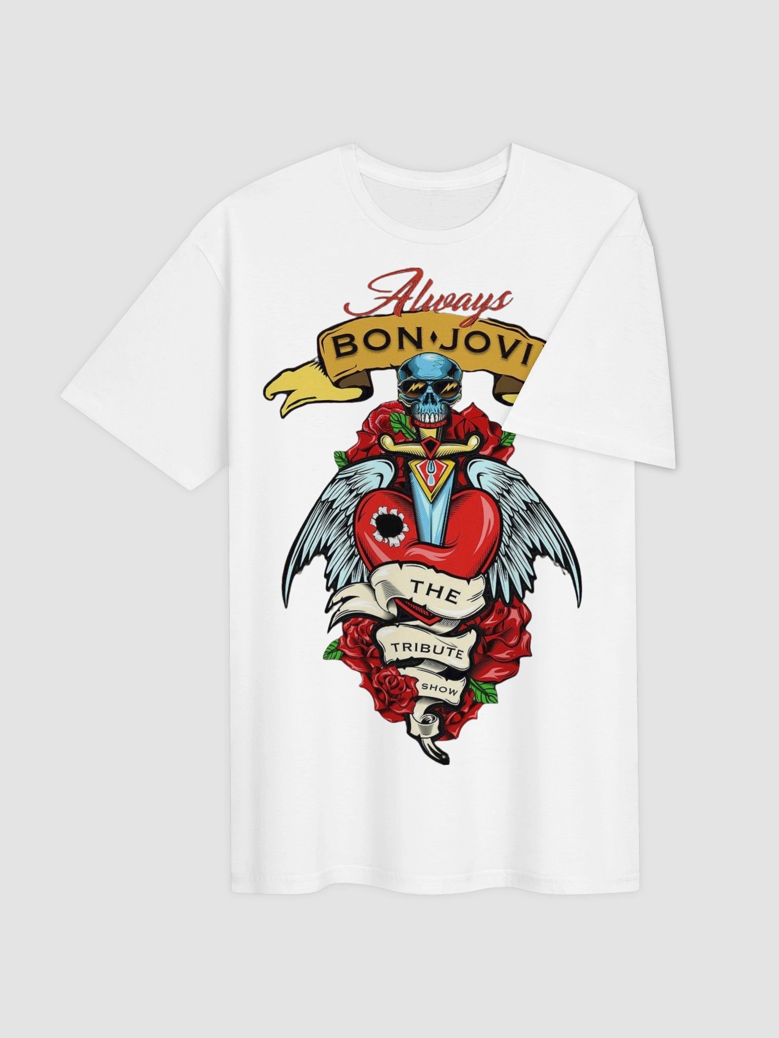 Bon Jovi Always T-Shirt | Winged Heart Dagger Roses Tribute Graphic Tee | Classic Rock Collector Band Shirt product image (3)