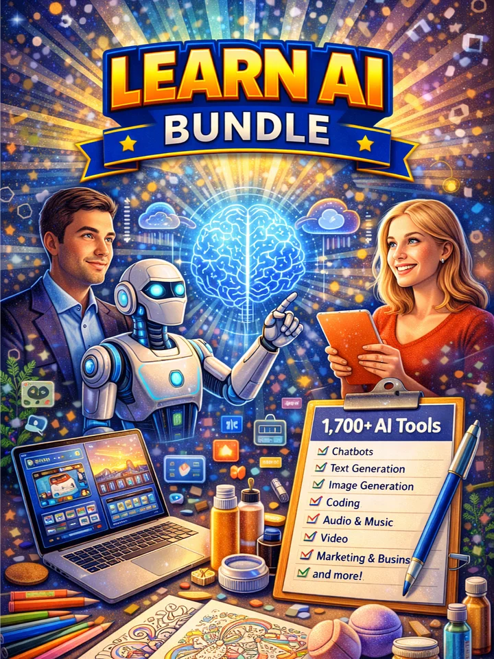 Learn AI Bundle Plus 1700 AI Tools with Links Resellers Bundle product image (1)