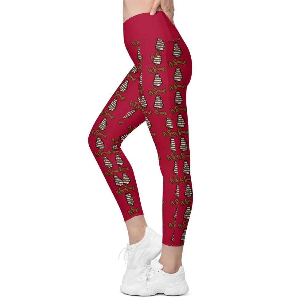 Chocolate Holiday Snack Cake All-Over Print Red Crossover Leggings with Pockets product image (4)