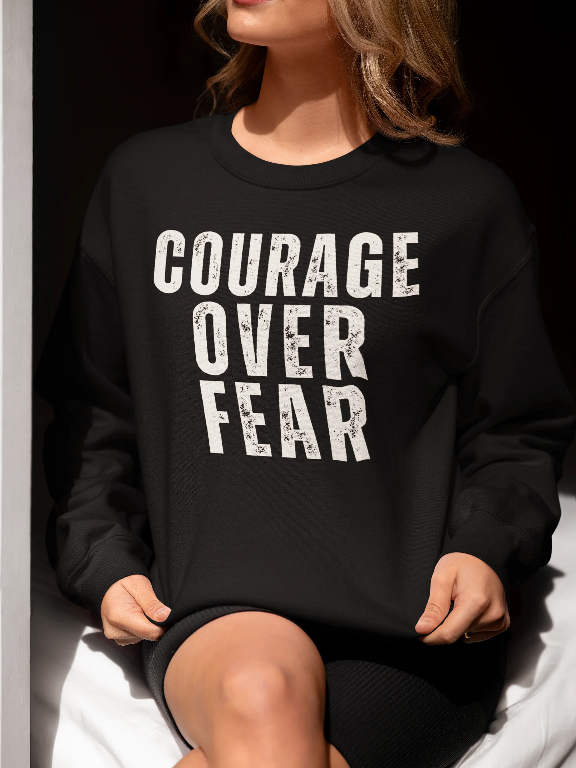 Courage Over Fear Distressed Gildan Sweatshirt product image (1)