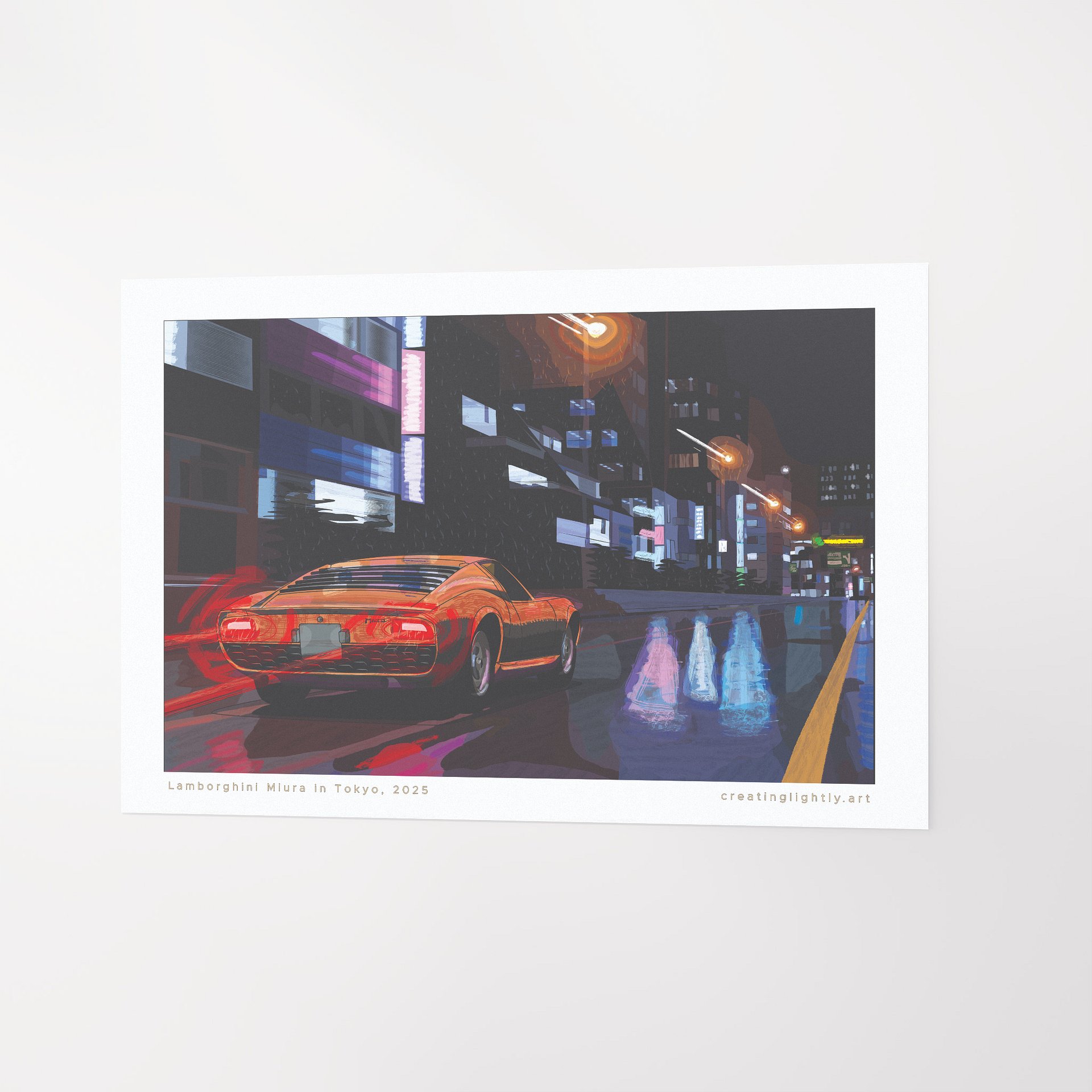 "Lamborghini Miura in Tokyo" Original Artwork Print product image (2)