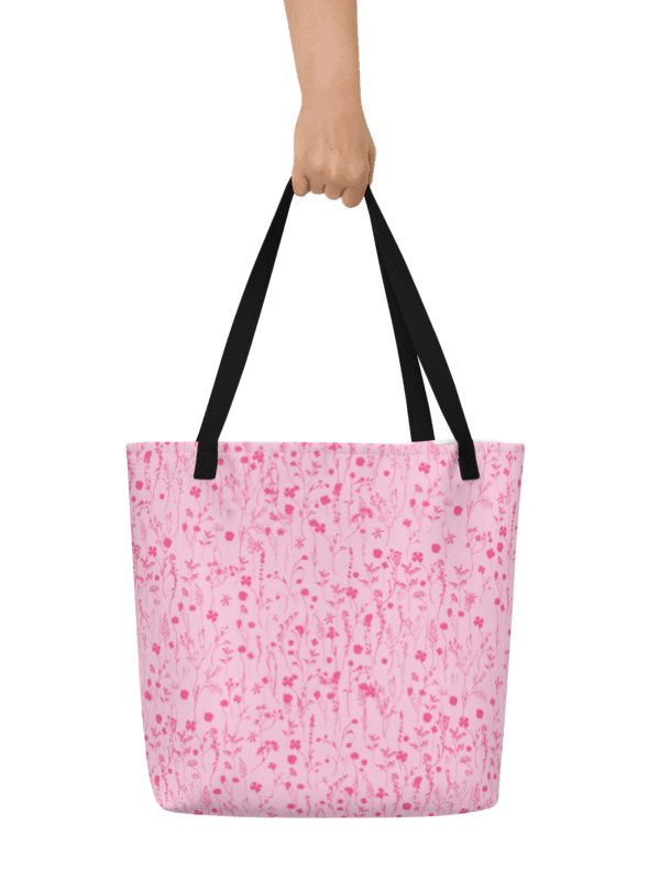 Pink Flower Summer Tote Bag with Inside Pocket for Beach & Shopping product image (4)