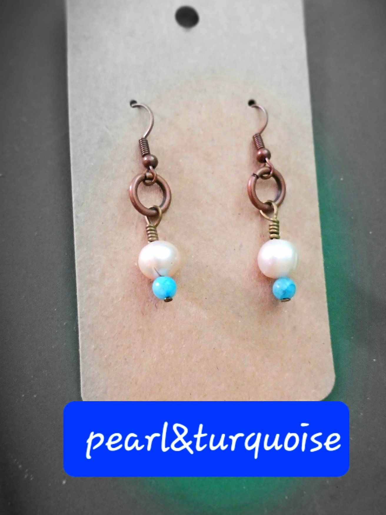 Pearl and Turquoise Earrings - Handmade Boho Jewelry product image (2)
