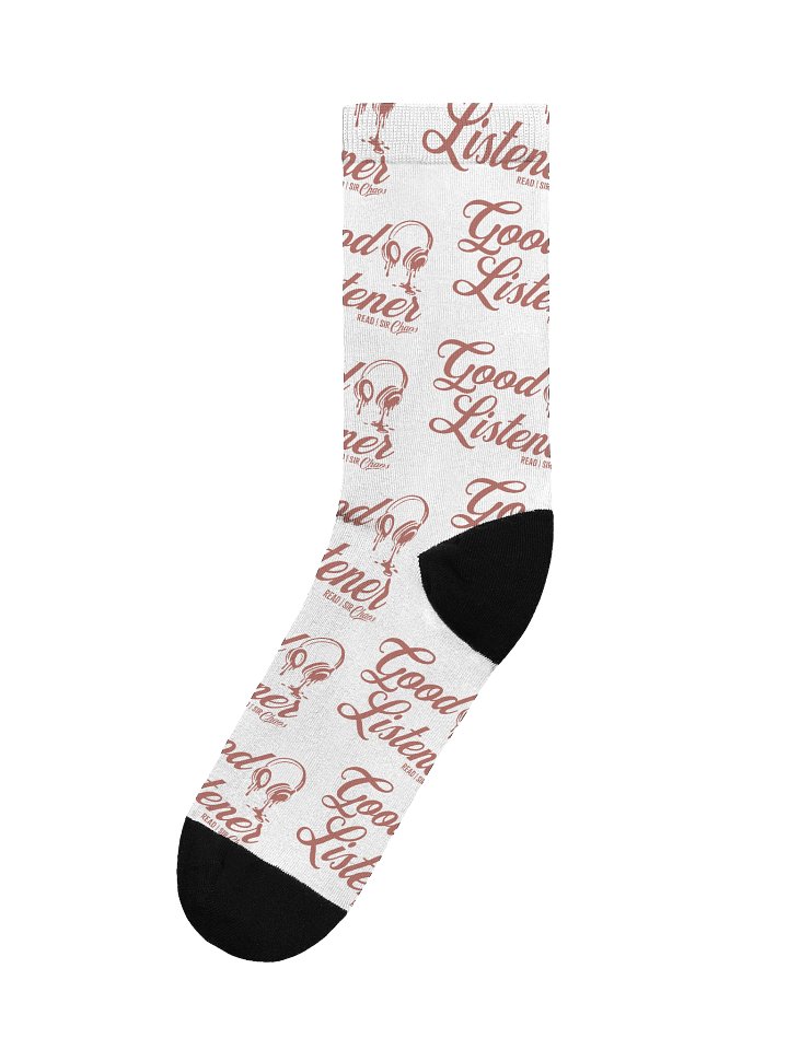 Good Listener White Socks (PinkText) product image (1)