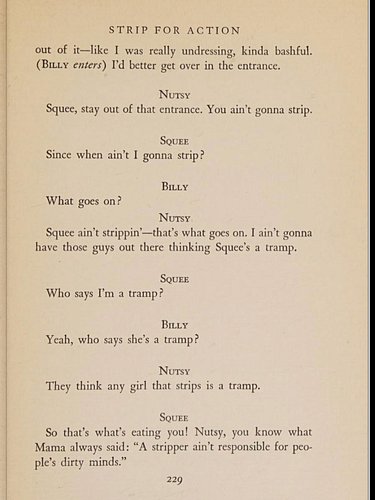 “You know what Mama always said: ‘A stripper ain’t responsible for people’s dirty minds.”

A fairly typical page from STRIP F...
