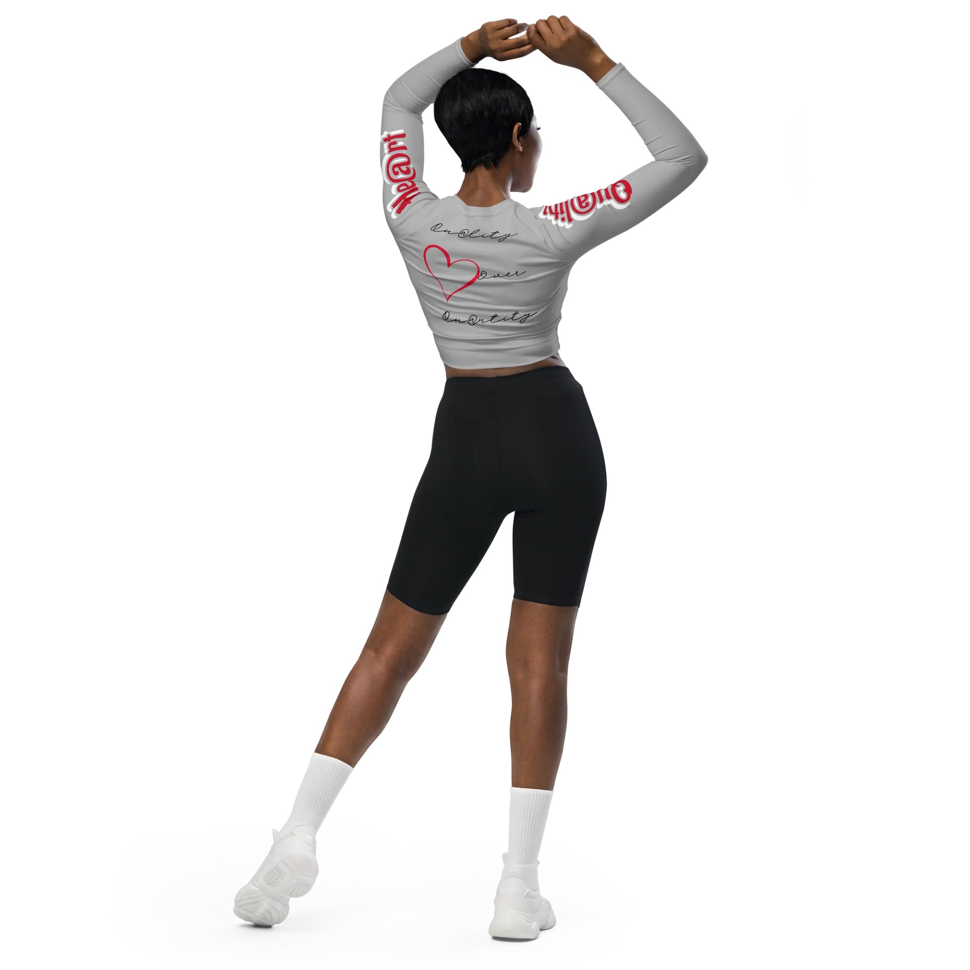 "Qu@lity He@rt" Long Sleeve Crop Top (Grey) product image (5)