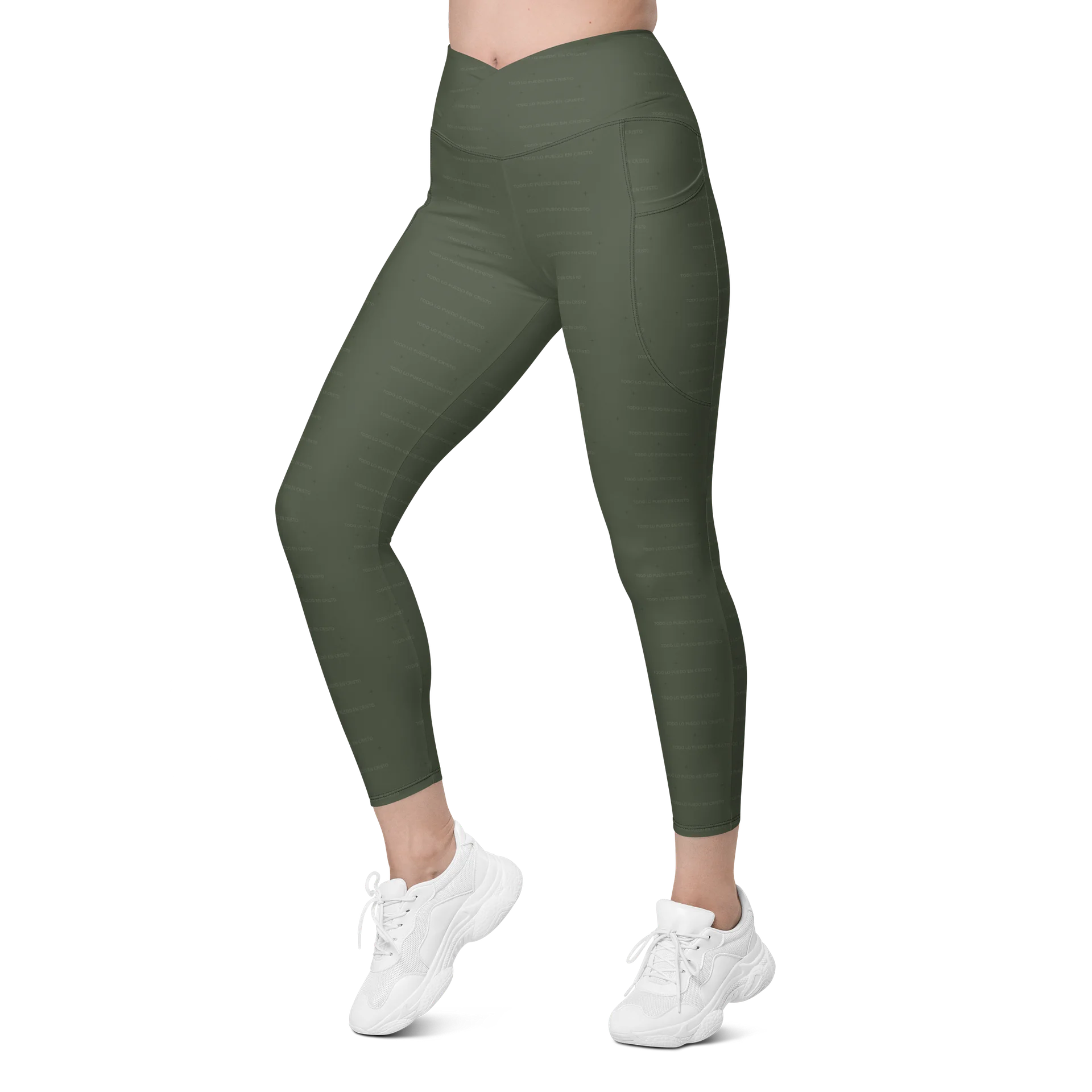 Crossover Leggings with Pockets — Women Who Lift (Olive) product image (10)
