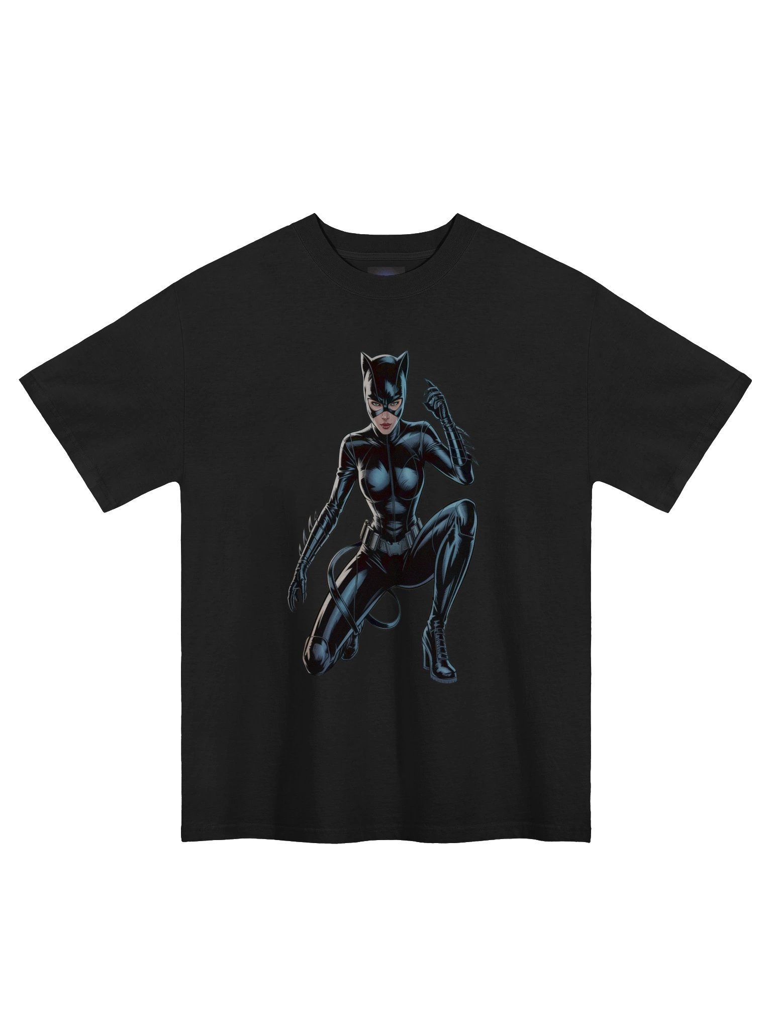 Clawed Eclipse: Catwoman's Nocturnal Pounce Oversized Faded T-Shirt product image (3)