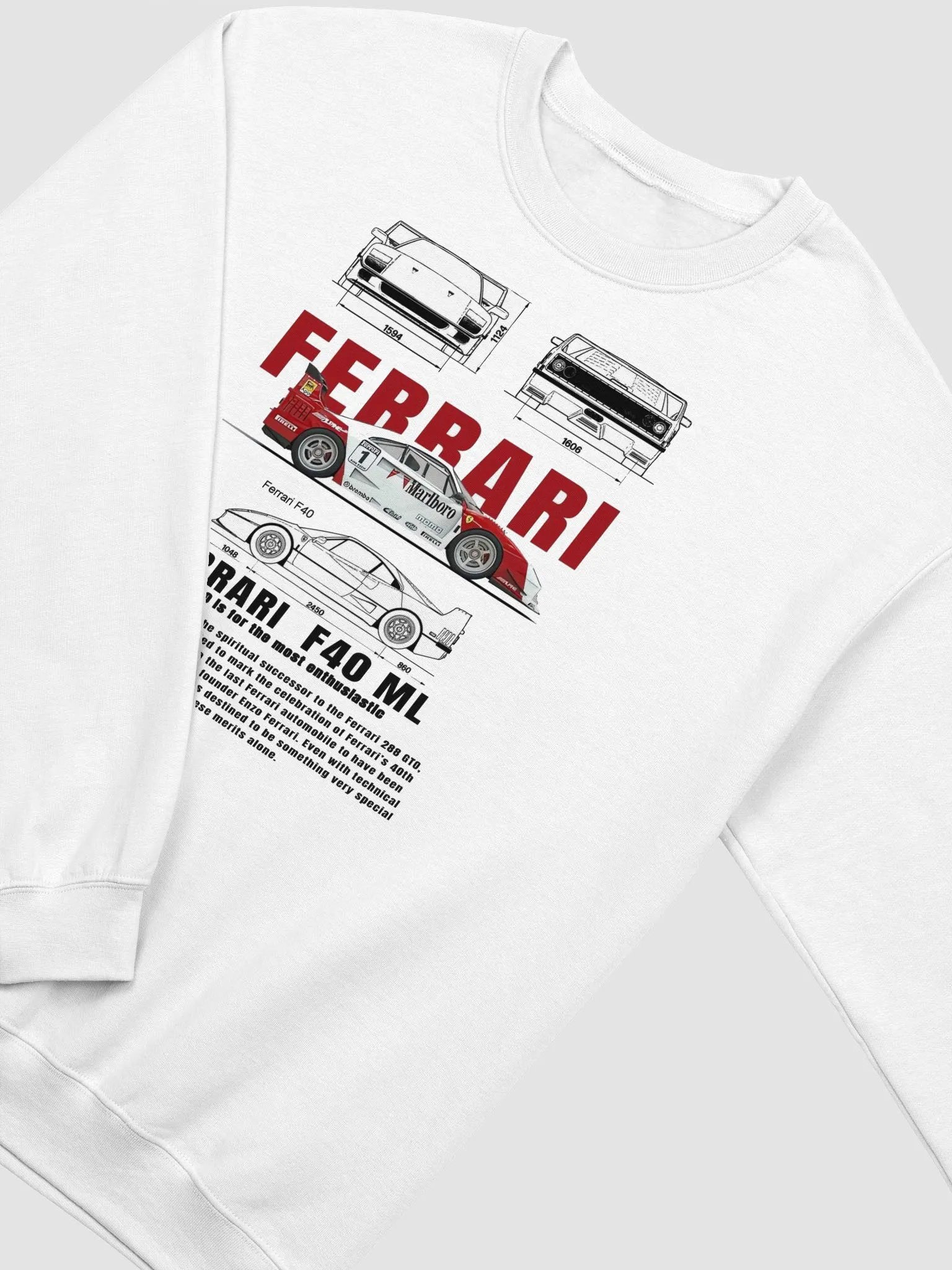 Ferrari F40 LM Sweatshirt | Technical Blueprint Supercar Graphic | Italian Racing Heritage Icon Wear product image (2)