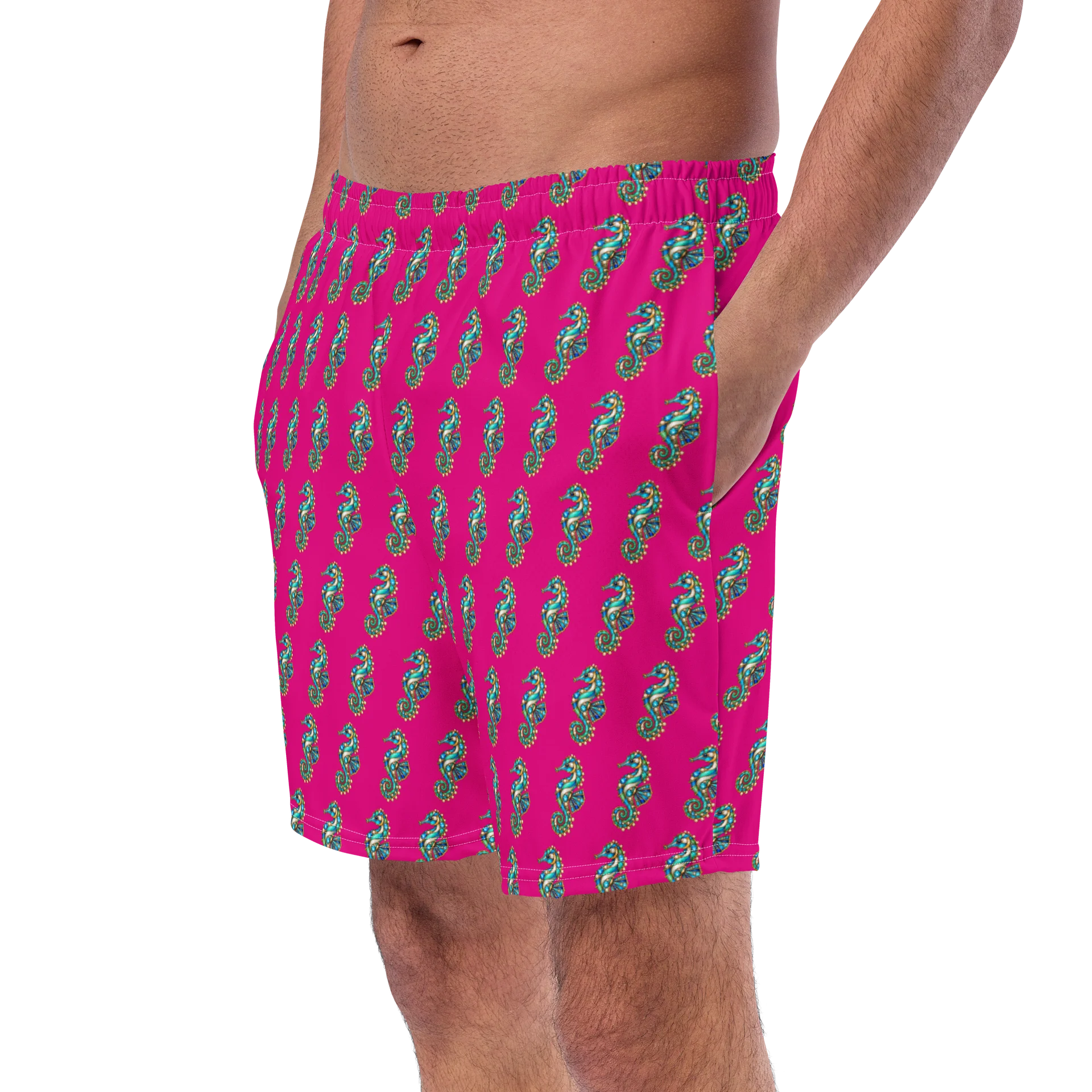 Hot Pink Seahorse Pattern Swim Trunks product image (2)