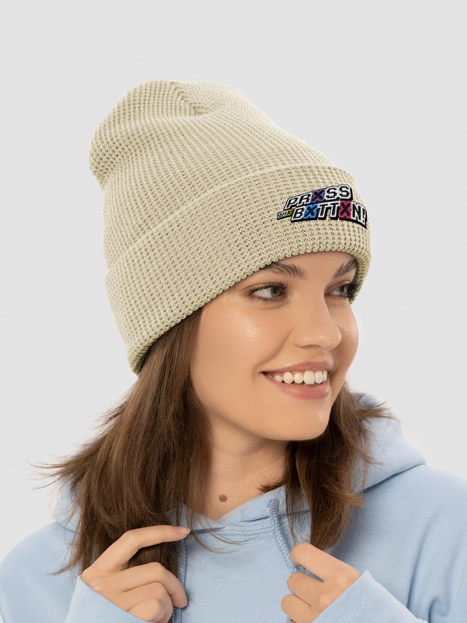 Prxss Thx Bxttxn! Logo Waffle Beanie product image (6)