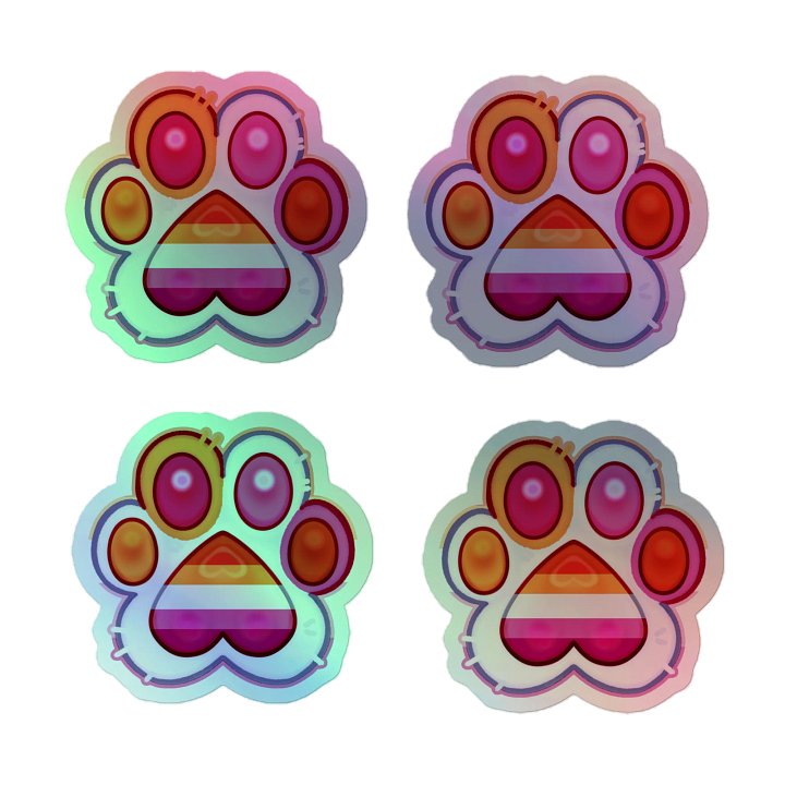 Lesbian Pride Paw Print Holographic Kiss Cut Sticker Sheet product image (2)