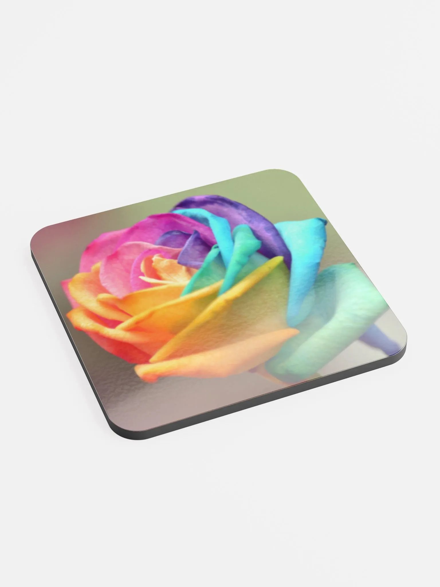 Rainbow Rose Glossed Cork Coaster product image (2)
