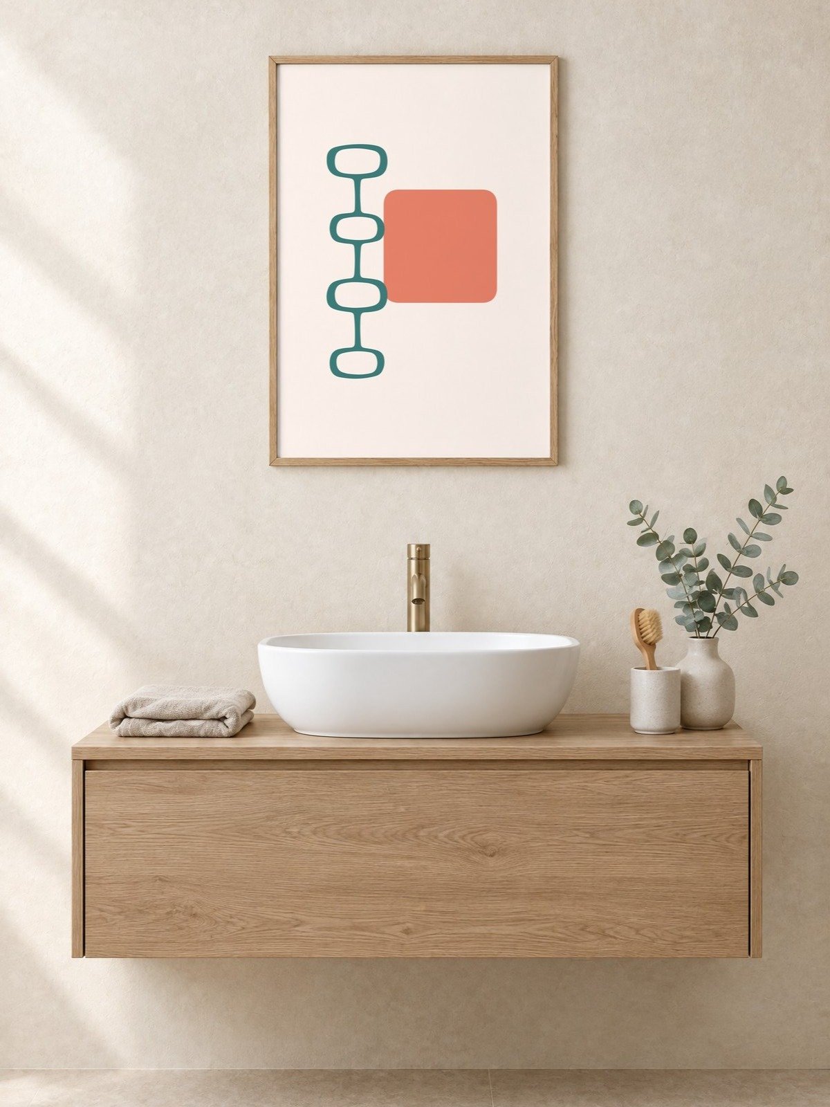 Teal and Coral Mid Century Print | Retro Bathroom Wall Art product image (1)